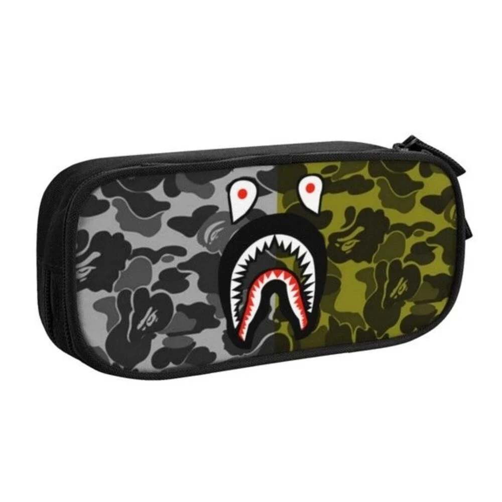 NWOT Camouflage Shark Camo Pencil Case for Boy Girl Kid Pen Bag Box BlackGreen